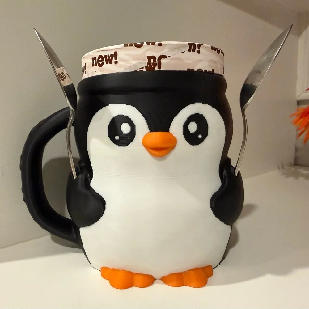 Cute Penguin Ice Cream‎ Pint Holder 3D Printed Spoon Holder Novelty Gift